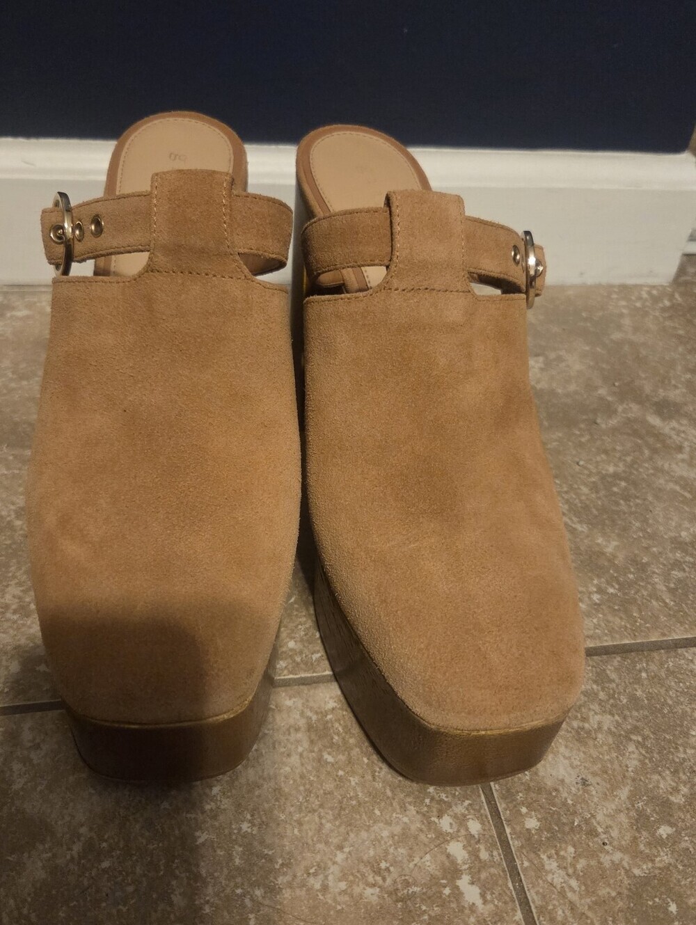 Gianni Bini Womens Sotelo Brown Leather Buckle Chunky Heel Platform Clogs. Sz 11 - Picture 4 of 11